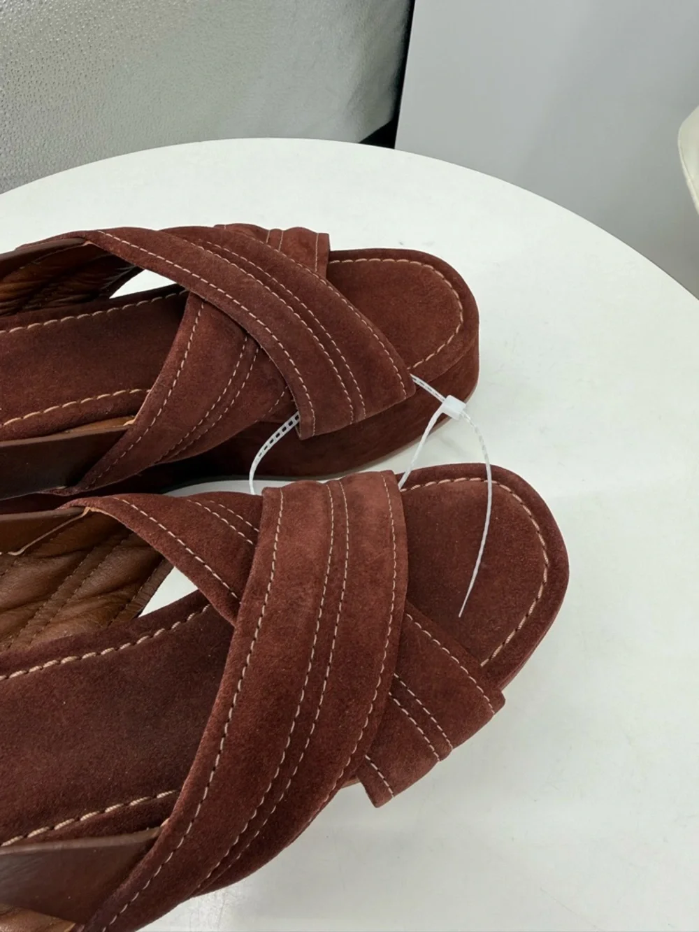 Platform Suede Crisscross Slingback Sandal - Burgundy
